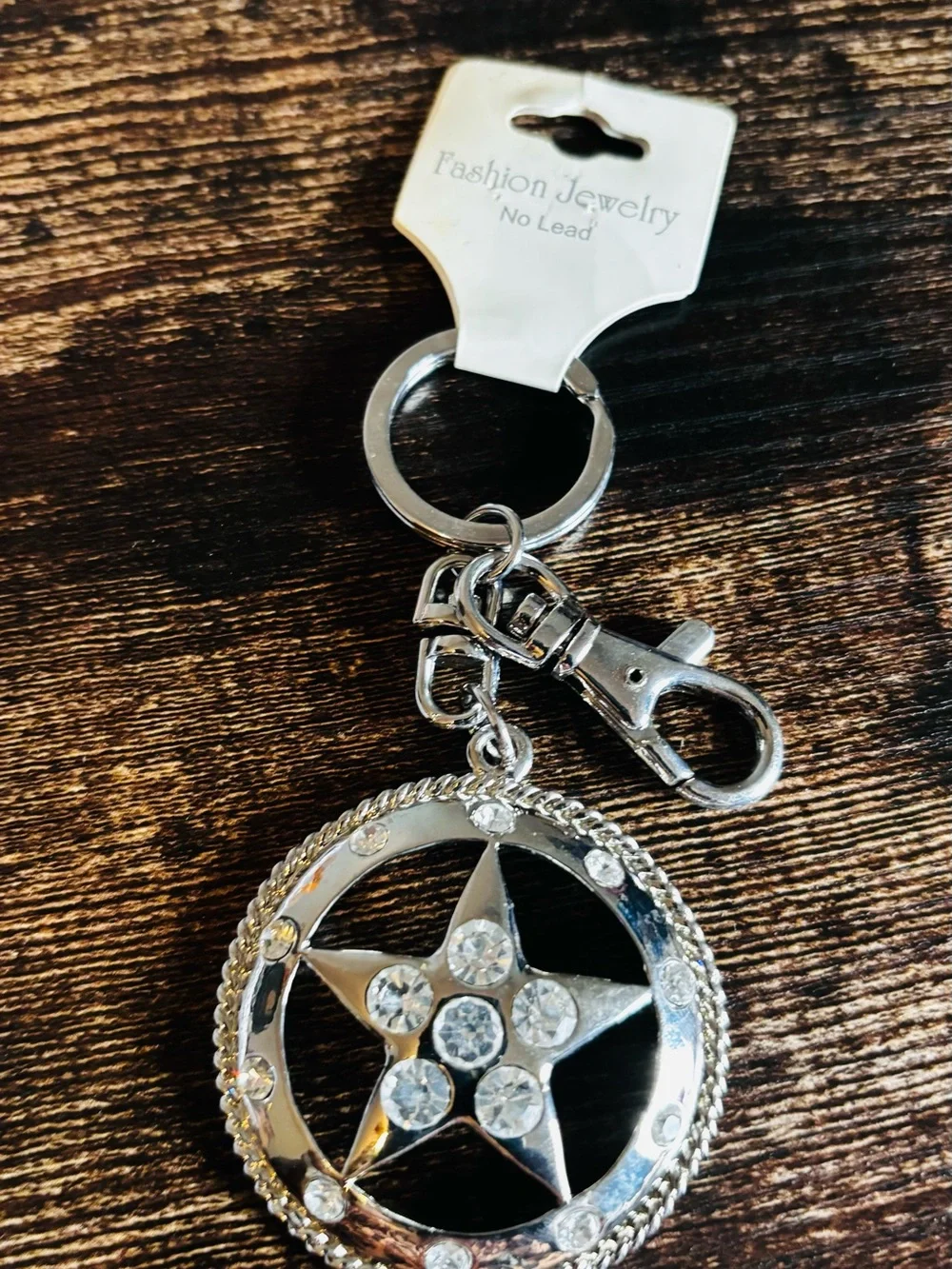 Silver-tone Star Keychain with Rhinestone Crystal Accent‎